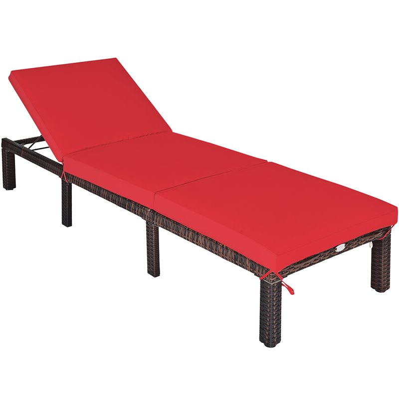 Costway Rattan & Steel Outdoor Lounge Chair with Removable Cushion in Red