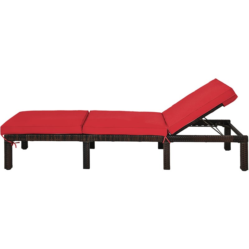 Costway Rattan & Steel Outdoor Lounge Chair with Removable Cushion in Red