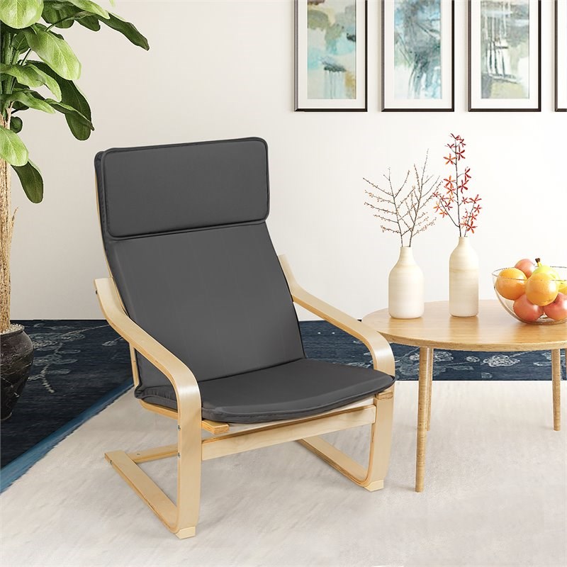 Costway Sponge Relax Lounge Chair & Padded Ottoman Set w/ Magazine Rack in Gray