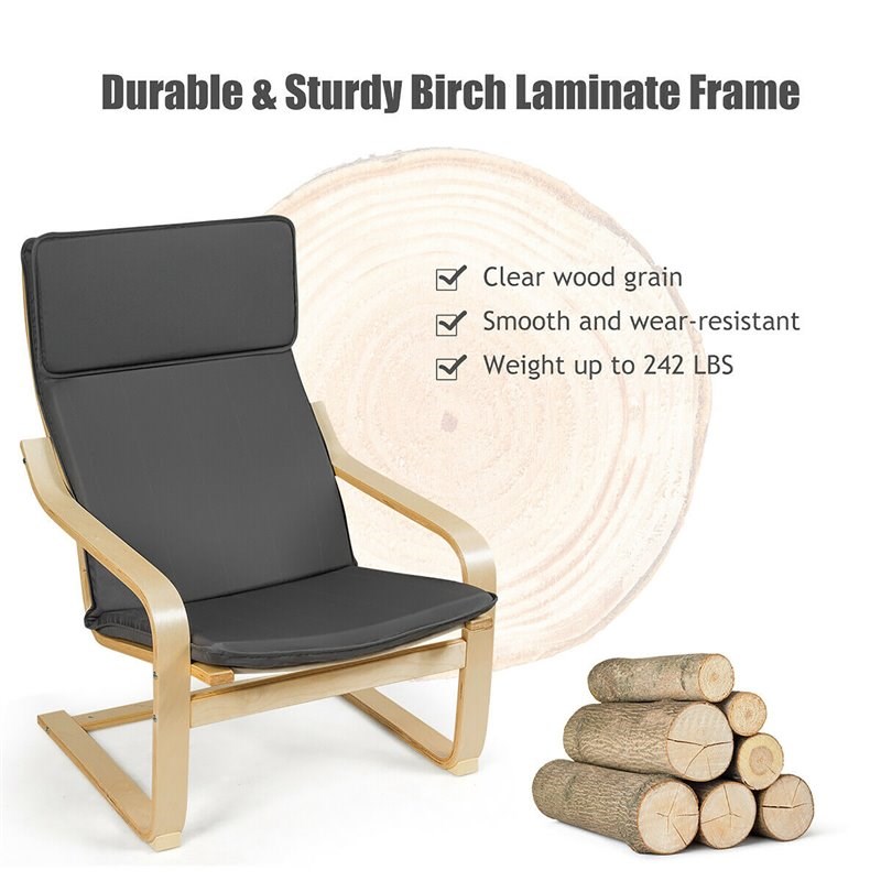Costway Sponge Relax Lounge Chair & Padded Ottoman Set w/ Magazine Rack in Gray