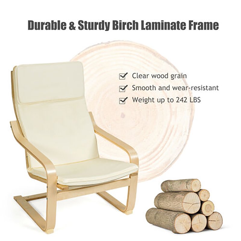 Costway Sponge Relax Lounge Chair & Padded Ottoman Set w/ Magazine Rack in Beige