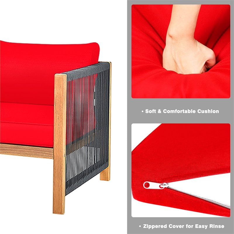 Costway 4-piece Acacia Wood Patio Conversation Set with Cushions in Red