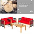 Costway 4-piece Acacia Wood Patio Conversation Set with Cushions in Red