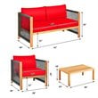 Costway 4-piece Acacia Wood Patio Conversation Set with Cushions in Red