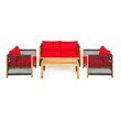 Costway 4-piece Acacia Wood Patio Conversation Set with Cushions in Red