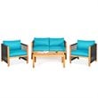 Costway 4-piece Wood and Sponge Patio Furniture Set with Armrest in Turquoise