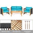 Costway 4-piece Wood and Sponge Patio Furniture Set with Armrest in Turquoise