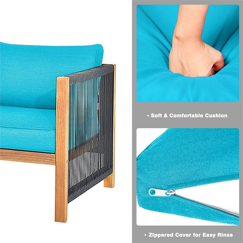 Costway 4-piece Wood and Sponge Patio Furniture Set with Armrest in Turquoise