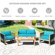 Costway 4-piece Wood and Sponge Patio Furniture Set with Armrest in Turquoise