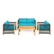 Costway 4-piece Wood and Sponge Patio Furniture Set with Armrest in Turquoise