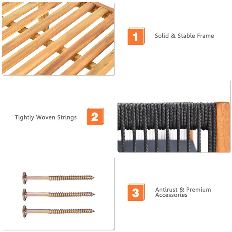 Costway 3-piece Acacia Wood Patio Sofa Set with Thick Cushion in Natural/Gray