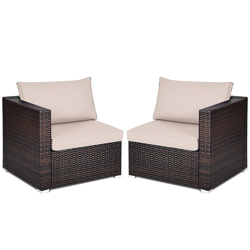 Costway 2-piece Rattan Patio Corner Sofa Set with Beige Cushion in Brown