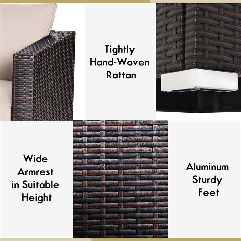 Costway 2-piece Rattan Patio Corner Sofa Set with Beige Cushion in Brown