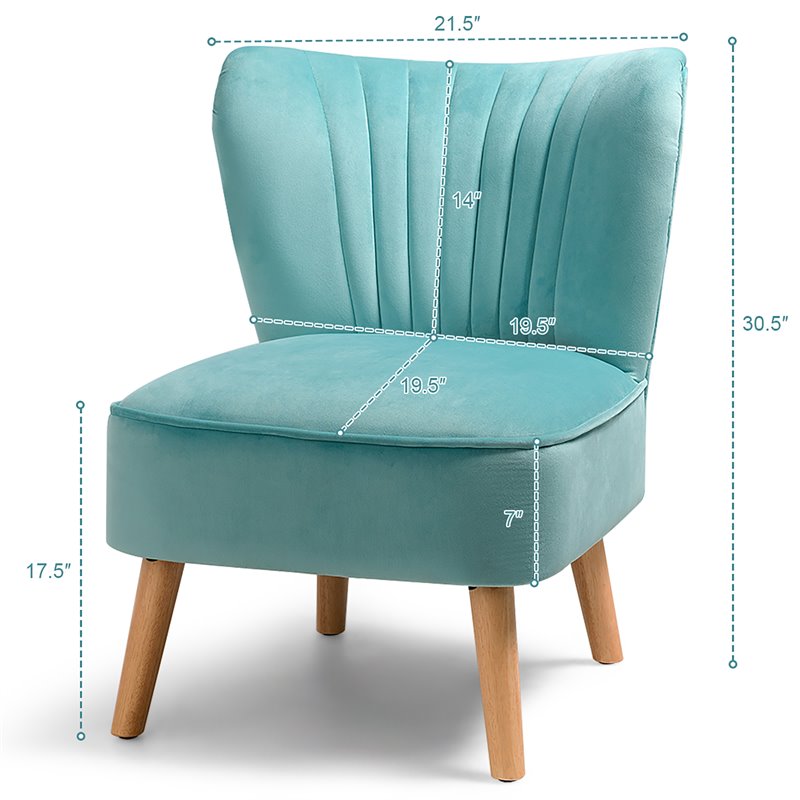 Costway Contemporary Rubber Wood & Velvet Armless Leisure Chair in Green