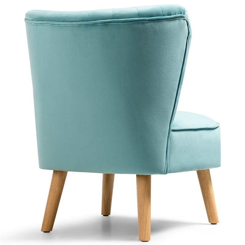 Costway Contemporary Rubber Wood & Velvet Armless Leisure Chair in Green