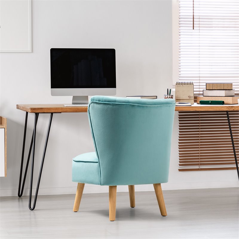 Costway Contemporary Rubber Wood & Velvet Armless Leisure Chair in Green