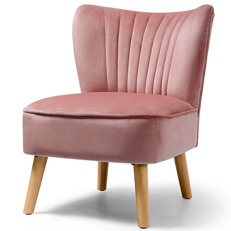 Costway Contemporary Rubber Wood & Velvet Armless Leisure Chair in Pink