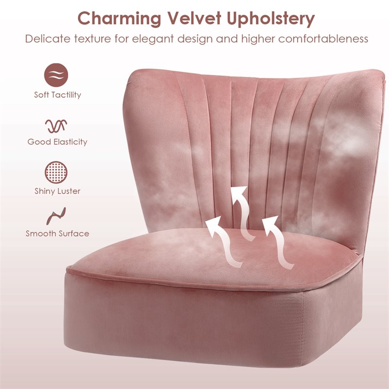 Costway Contemporary Rubber Wood & Velvet Armless Leisure Chair in Pink