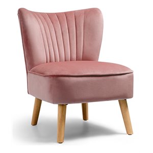 Costway Contemporary Rubber Wood & Velvet Armless Leisure Chair in Pink