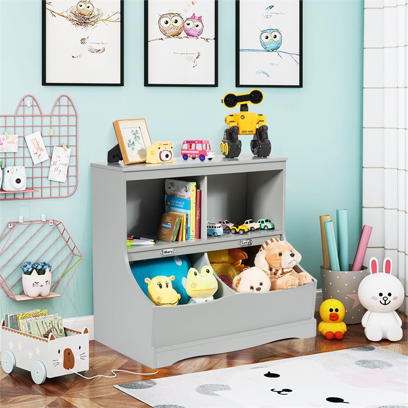 Costway 4 Storage MDF Board Multi-Functional Bookcase in Gray