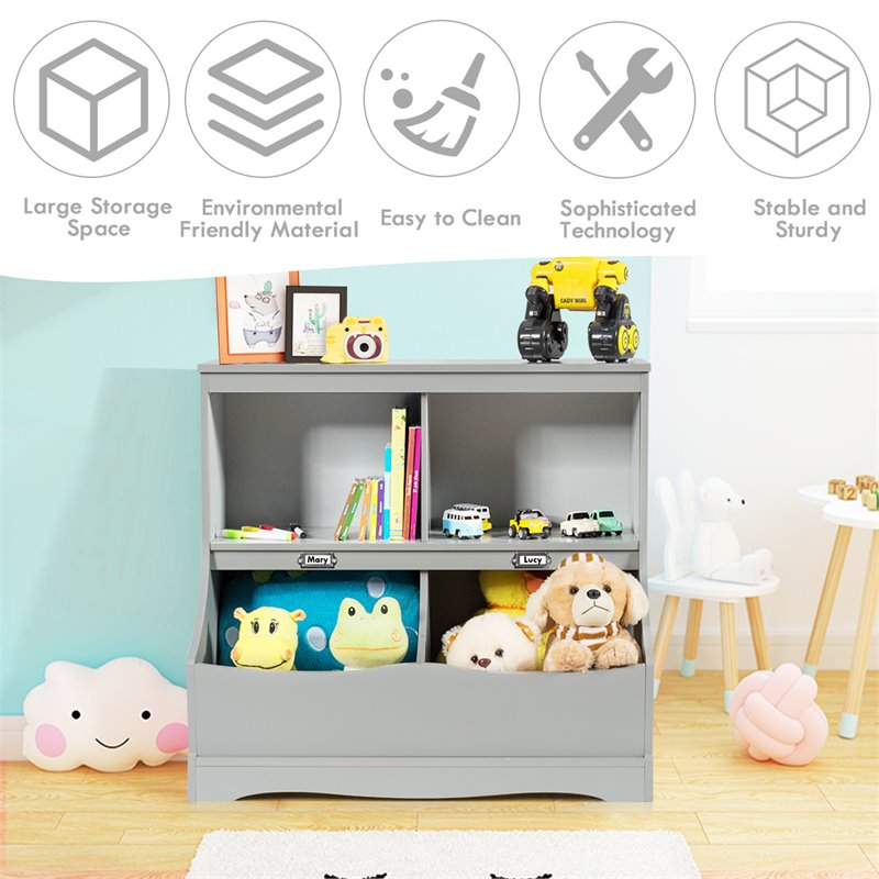 Costway 4 Storage MDF Board Multi-Functional Bookcase in Gray