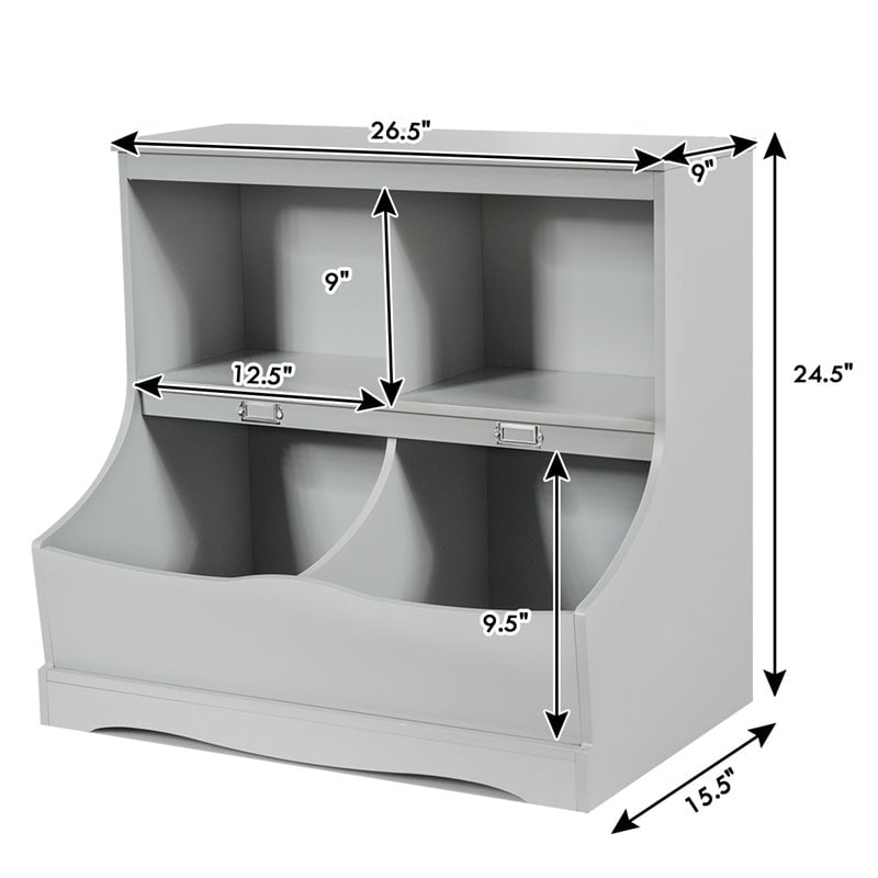 Costway 4 Storage MDF Board Multi-Functional Bookcase in Gray