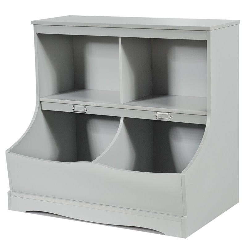 Costway 4 Storage MDF Board Multi-Functional Bookcase in Gray