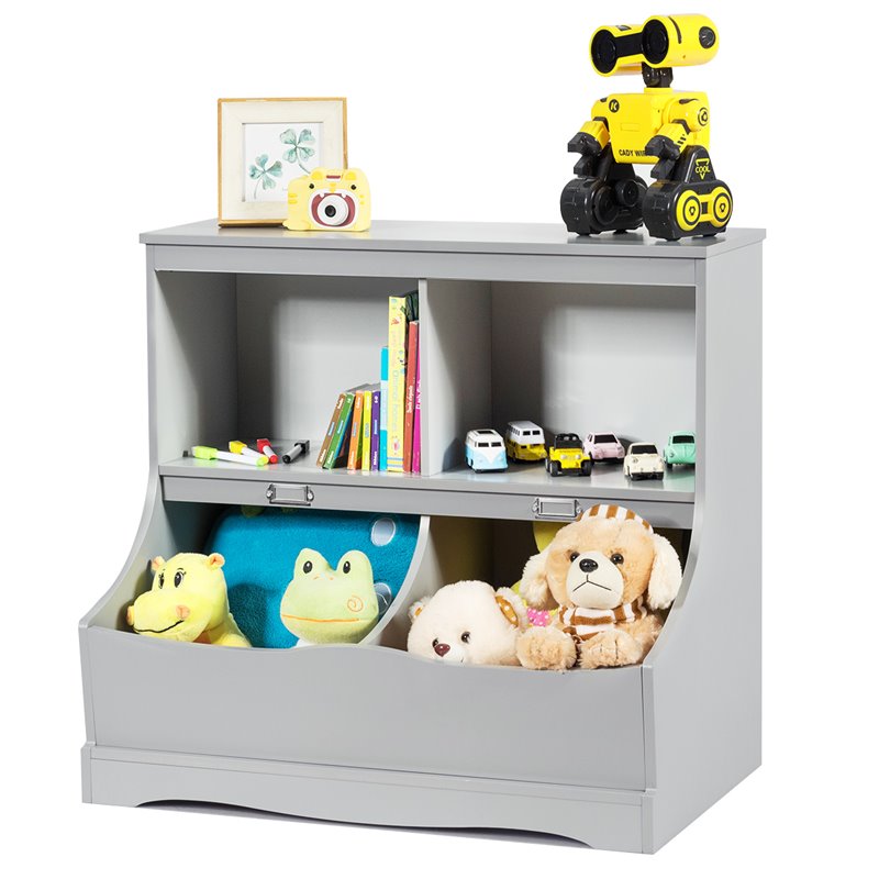Costway 4 Storage MDF Board Multi-Functional Bookcase in Gray