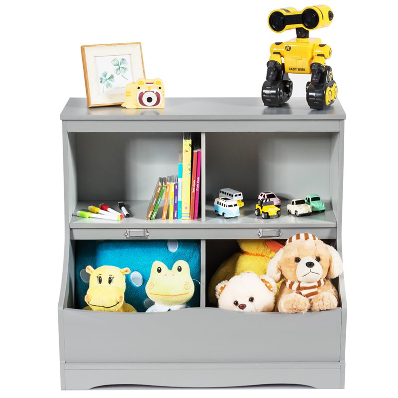 Costway 4 Storage MDF Board Multi-Functional Bookcase in Gray