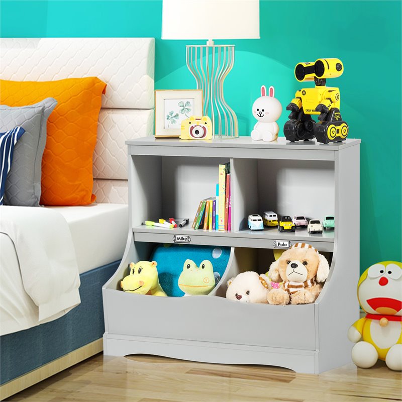 Costway 4 Storage MDF Board Multi-Functional Bookcase in Gray