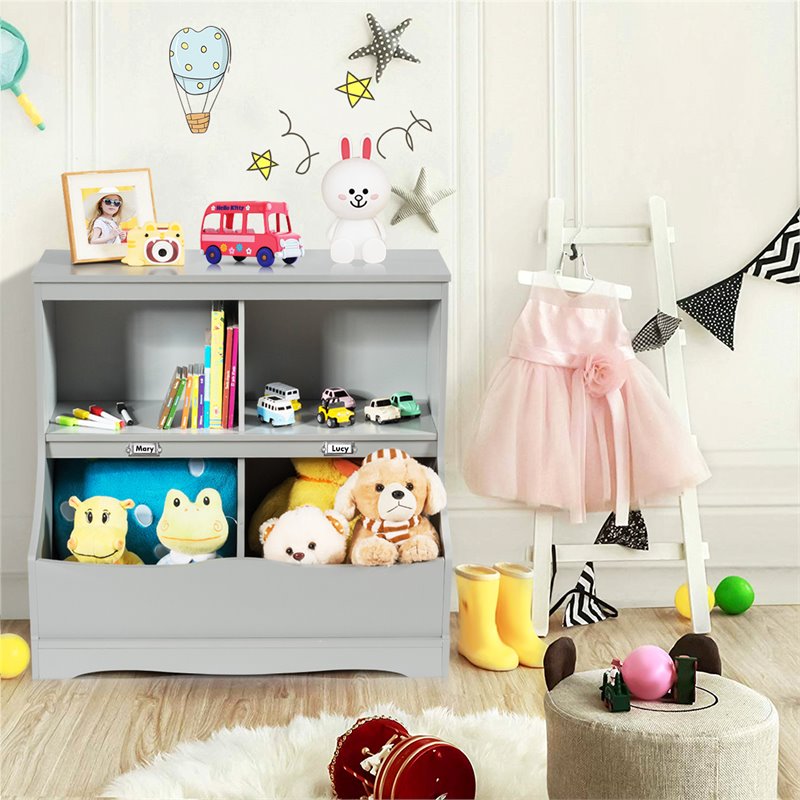 Costway 4 Storage MDF Board Multi-Functional Bookcase in Gray