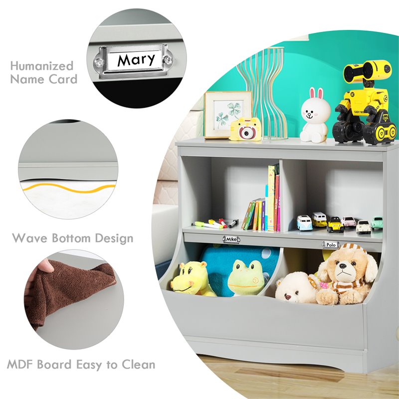 Costway 4 Storage MDF Board Multi-Functional Bookcase in Gray