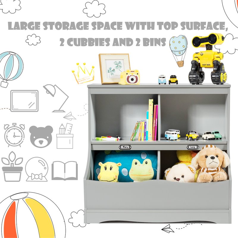Costway 4 Storage MDF Board Multi-Functional Bookcase in Gray