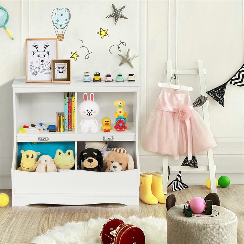 Costway 4 Storage MDF Board Multi-Functional Bookcase in White