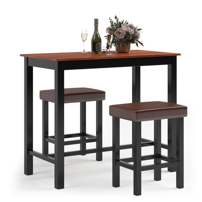 Costway 3-piece Contemporary Rubber Wood Pub Table Set with Stools in Black