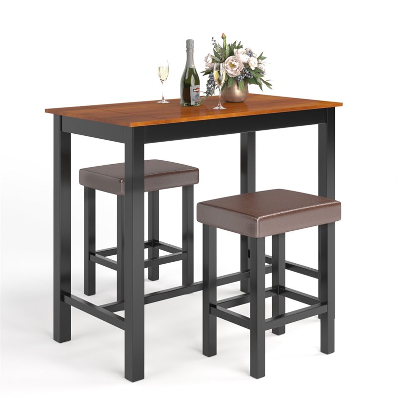 Costway 3-piece Contemporary Rubber Wood Pub Table Set with Stools in Black