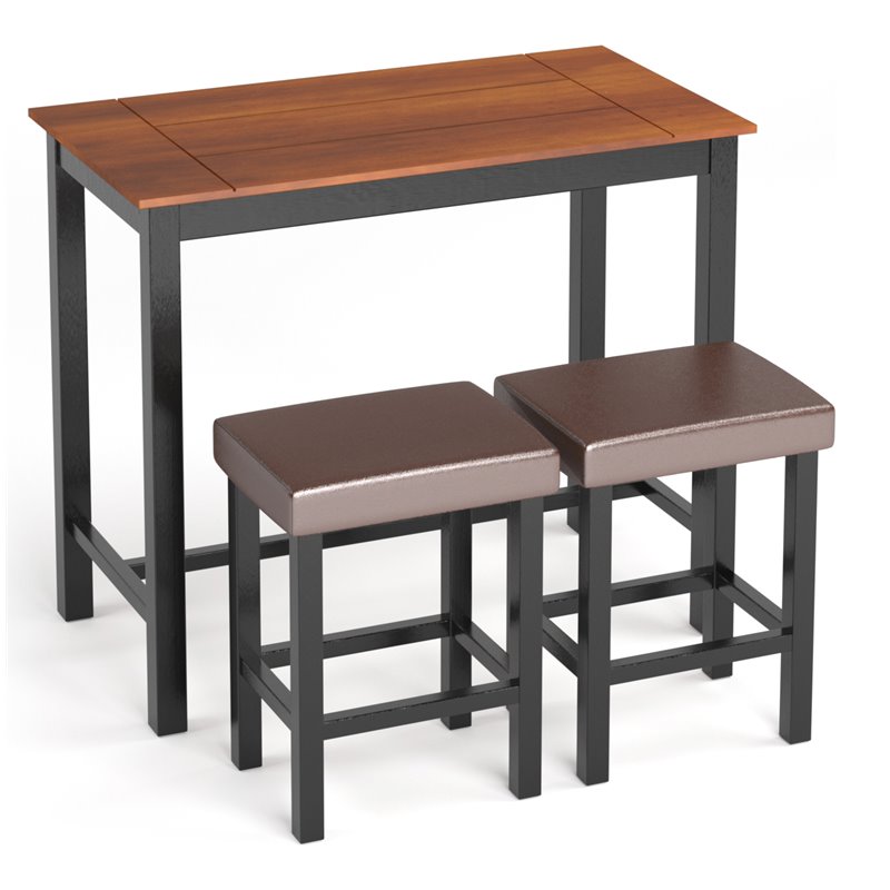 Costway 3-piece Contemporary Rubber Wood Pub Table Set with Stools in Black