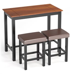 costway 3-piece contemporary rubber wood pub table set with stools in black