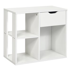 Costway Contemporary Particle Board Side Table with 3 Compartments in White