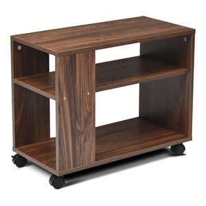 Costway 3-tier Contemporary Particle Board Side Table with 2 Wheels in Brown