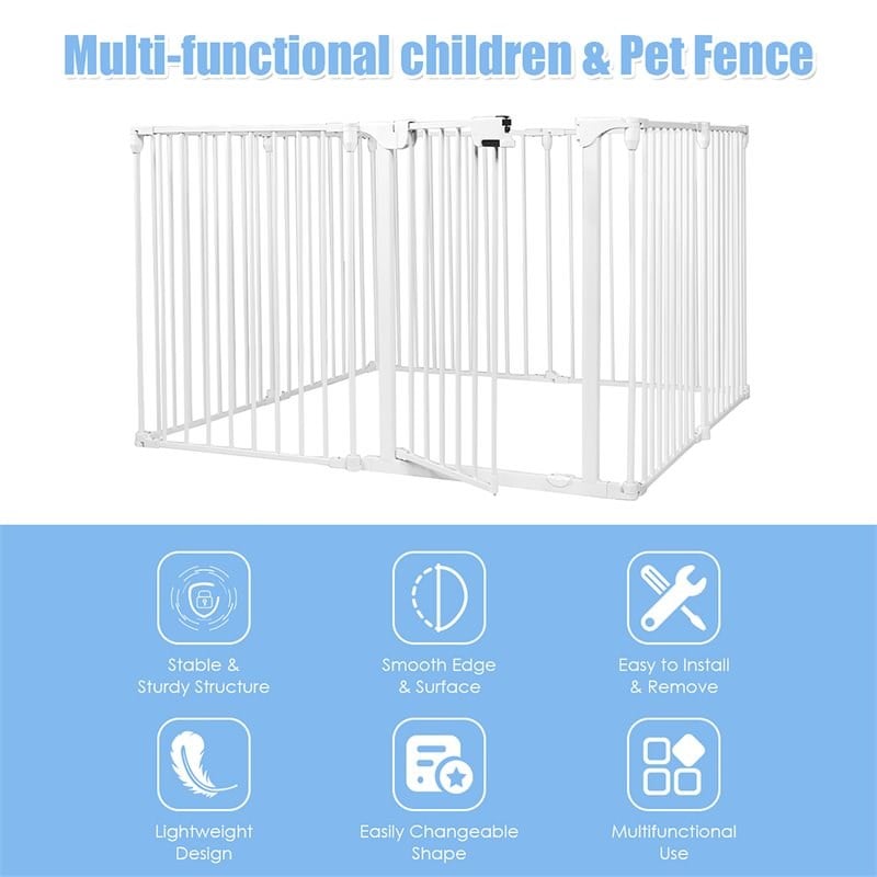 Costway 8-panel Iron and Plastic Wall Mount Adjustable Baby Safety Gate in White