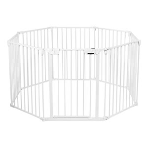 costway 8-panel iron and plastic wall mount adjustable baby safety gate in white