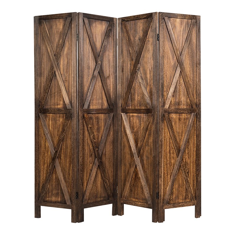 Costway 4-panel Wood Folding Room Divider with X-shaped Design in Brown