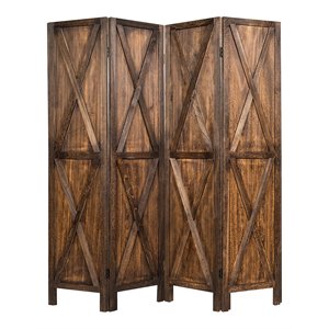 costway 4-panel wood folding room divider with x-shaped design in brown