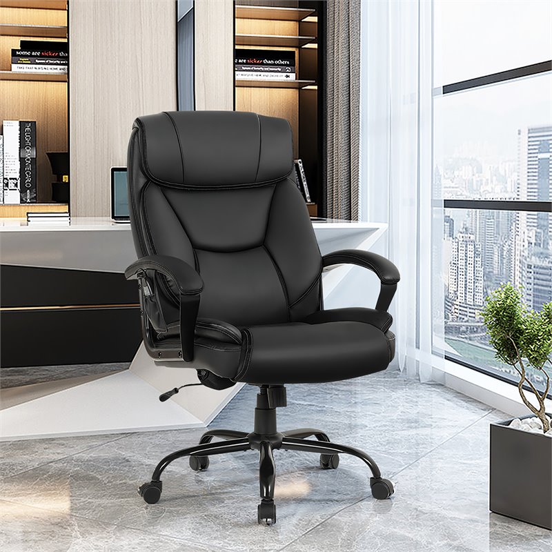 Costway Contemporary Faux Leather Big & Tall 500lb Massage Office Chair in Black