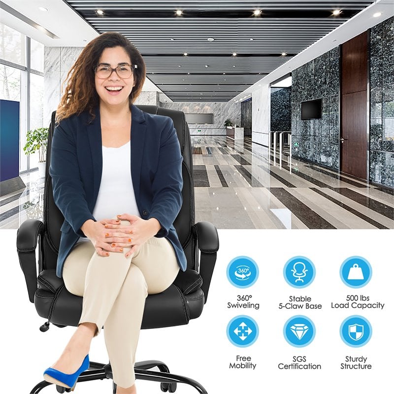 Costway Contemporary Faux Leather Big & Tall 500lb Massage Office Chair in Black