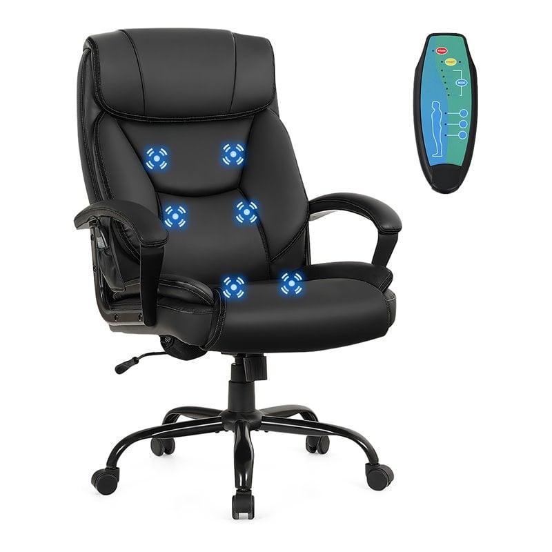 Costway Contemporary Faux Leather Big & Tall 500lb Massage Office Chair in Black