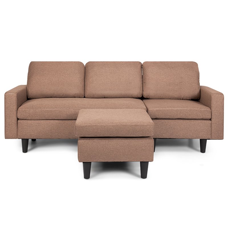 Costway Convertible Sofa Linen L-Shaped Couch with Reversible Chaise in Coffee