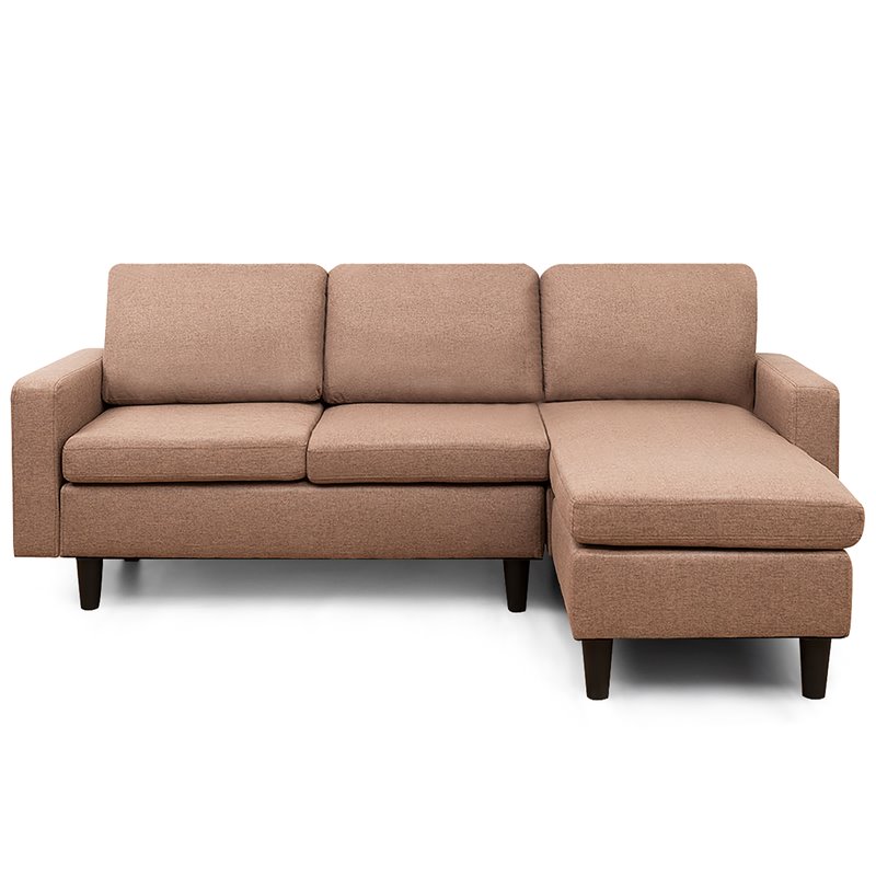 Costway Convertible Sofa Linen L-Shaped Couch with Reversible Chaise in Coffee