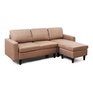Costway Convertible Sofa Linen L-Shaped Couch with Reversible Chaise in Coffee